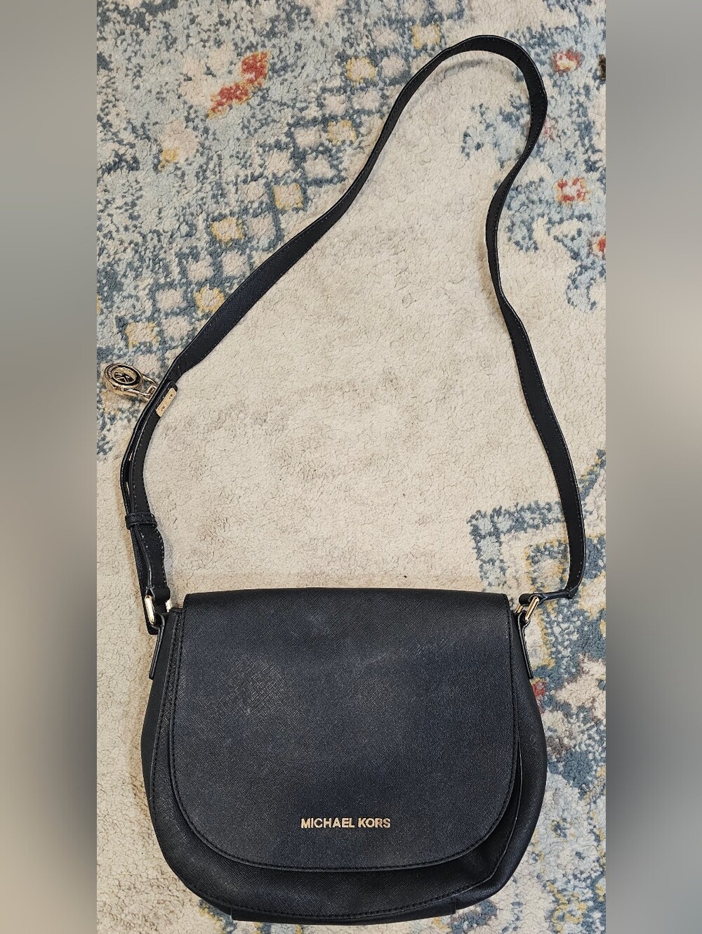 Michael Kors Black Saffiano Crossbody Saddle Bag